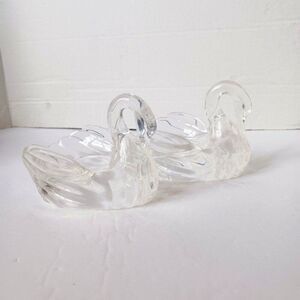 2 Vintage 70's Kitsch Clear Plastic Lucite Swan Soap Dish Trinket Holder
